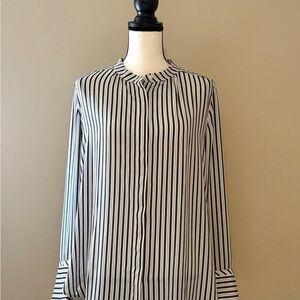 LOFT Black and White Striped Blouse size large euc